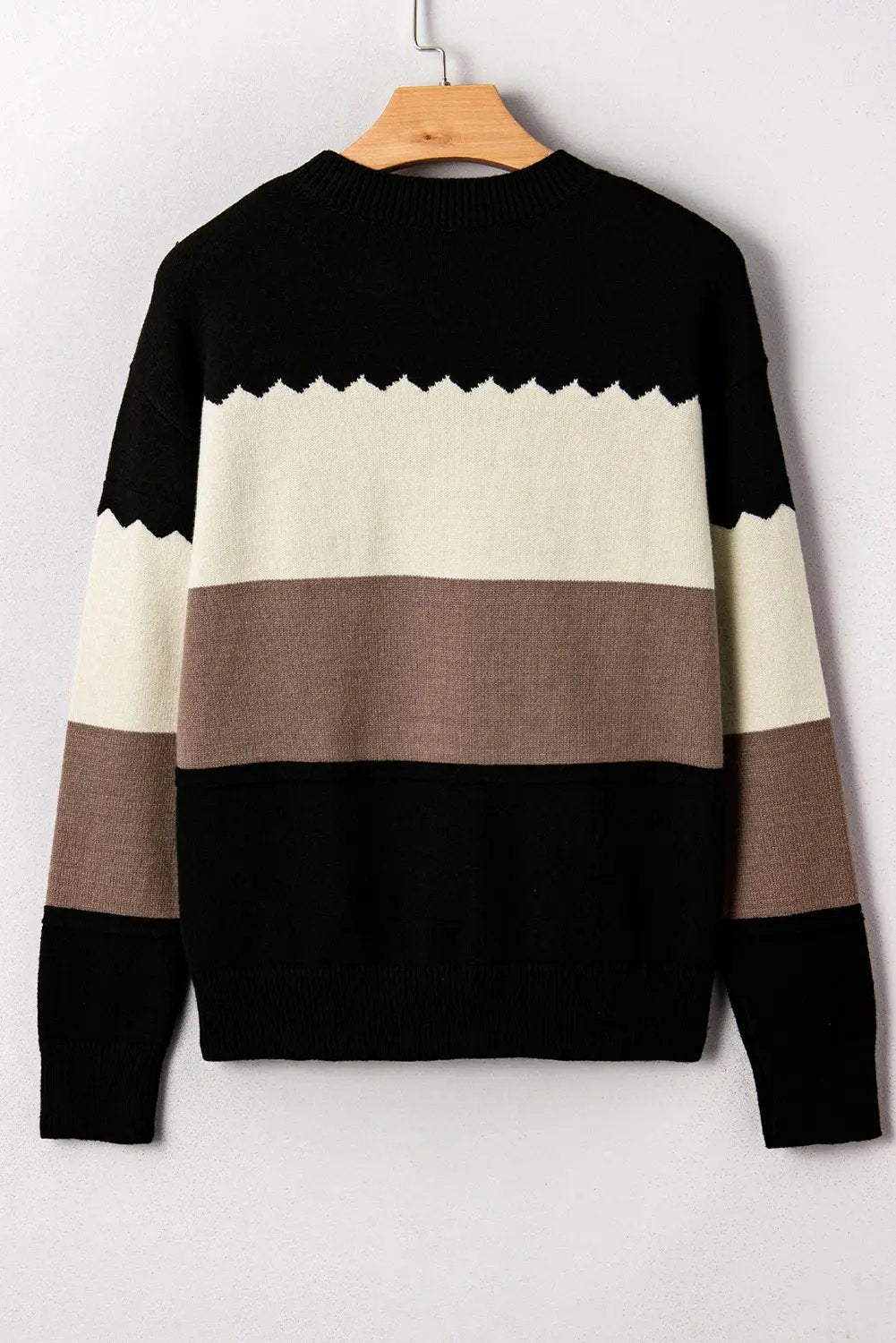 Black Colorblock Crew Neck Drop Shoulder Sweater Relaxed Fit Dear-Lover Dropshipping